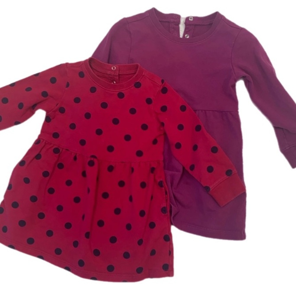 Two PRIMARY sweatshirt dresses 12-18m and 18-24m